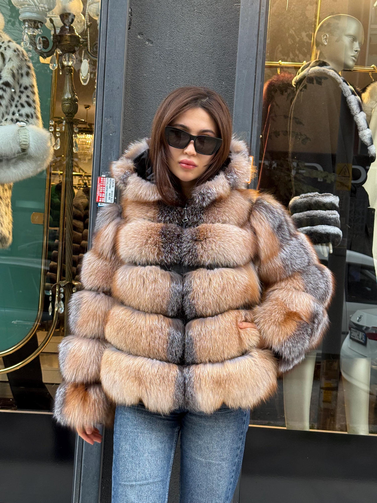 Genuine Fox Fur Jacket. Detachable Hood & Sleeves, Handmade Fox Fur Coat. Women Frost Fox Fur Coat