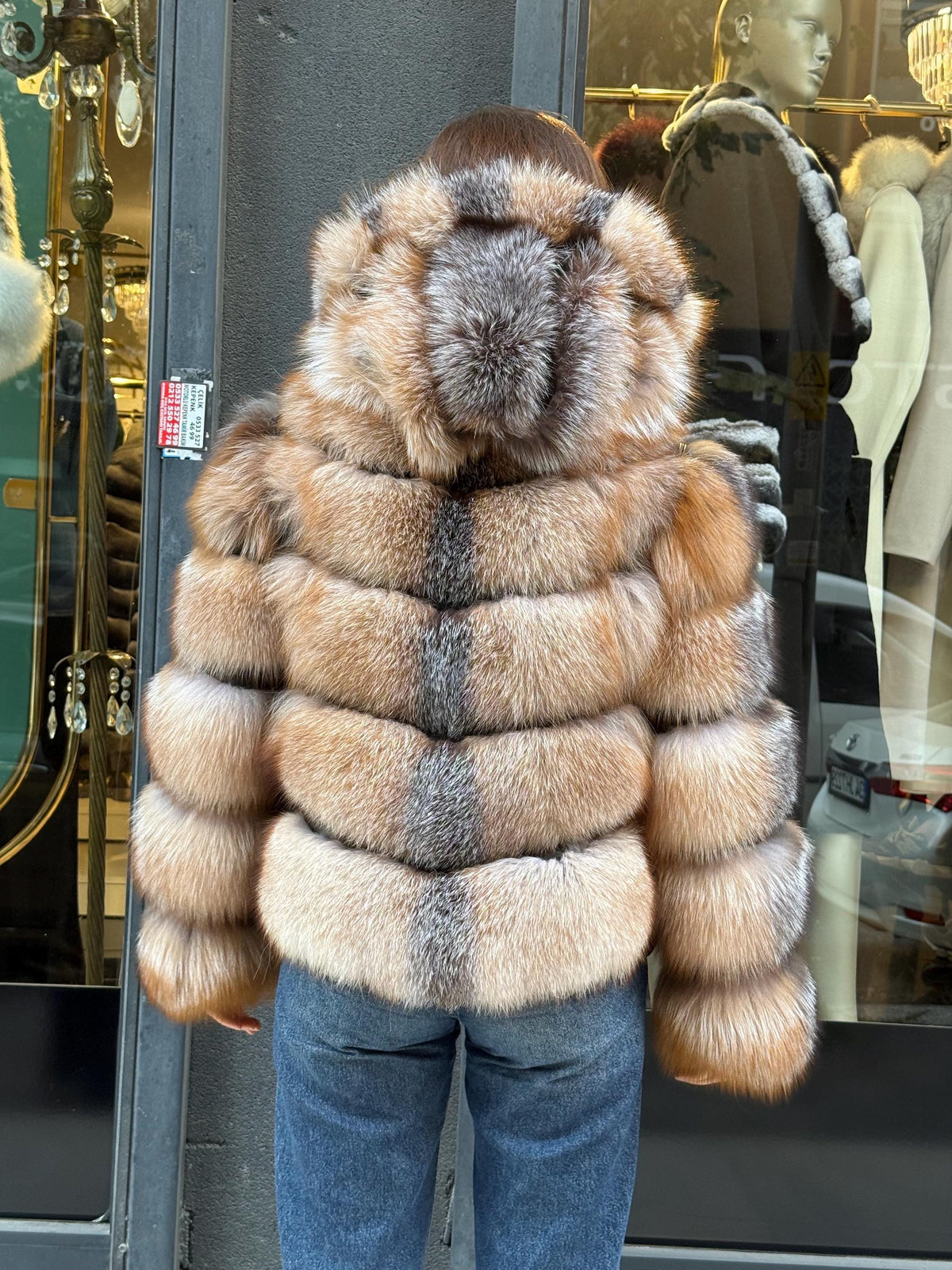 Genuine Fox Fur Jacket. Detachable Hood & Sleeves, Handmade Fox Fur Coat. Women Frost Fox Fur Coat