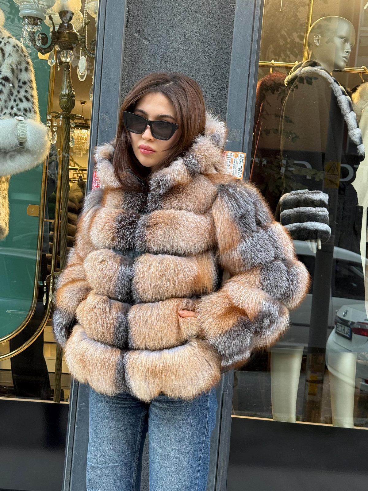 Genuine Fox Fur Jacket. Detachable Hood & Sleeves, Handmade Fox Fur Coat. Women Frost Fox Fur Coat