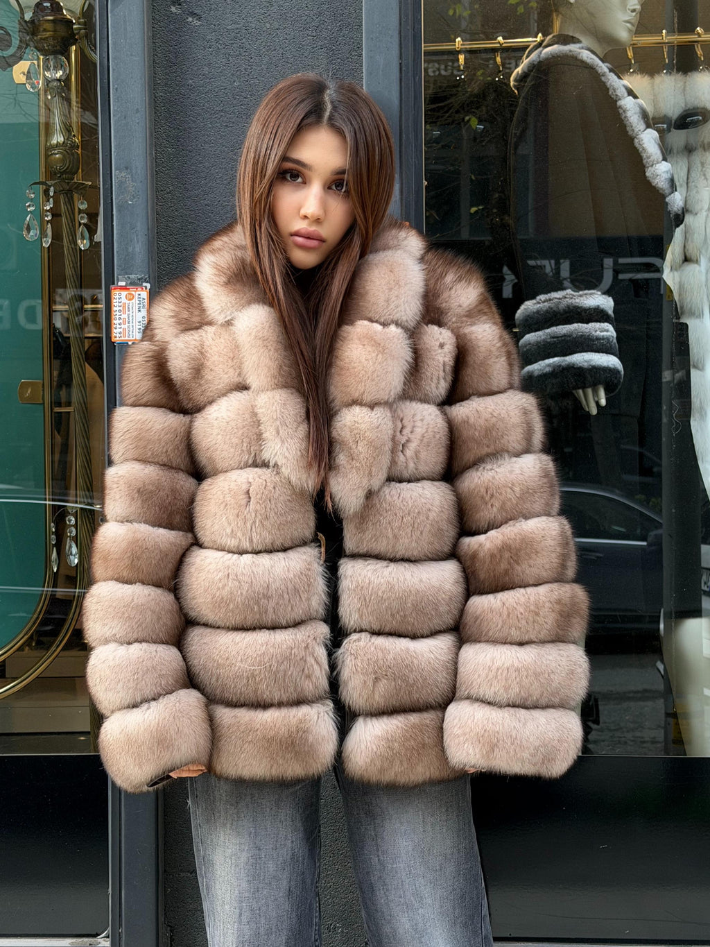 Beige Fox Fur Jacket: Women Fox Fur Coat Fox