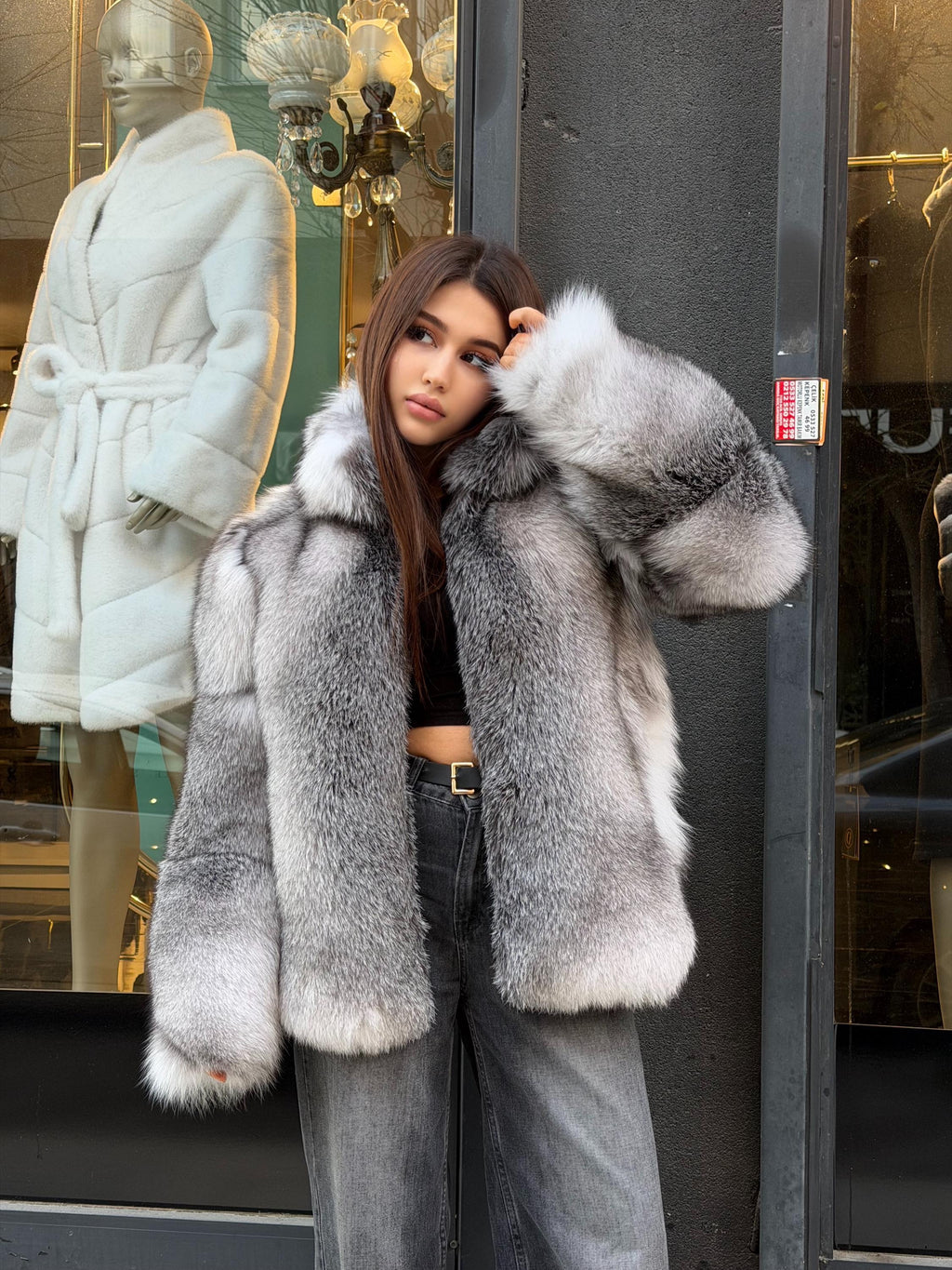 Women’s Silver Fox Fur Jacket. Unisex Fox Fur Coat