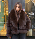 Brown Fox Fur Jacket: Short With Detachable Sleeves Fur Coat For Women