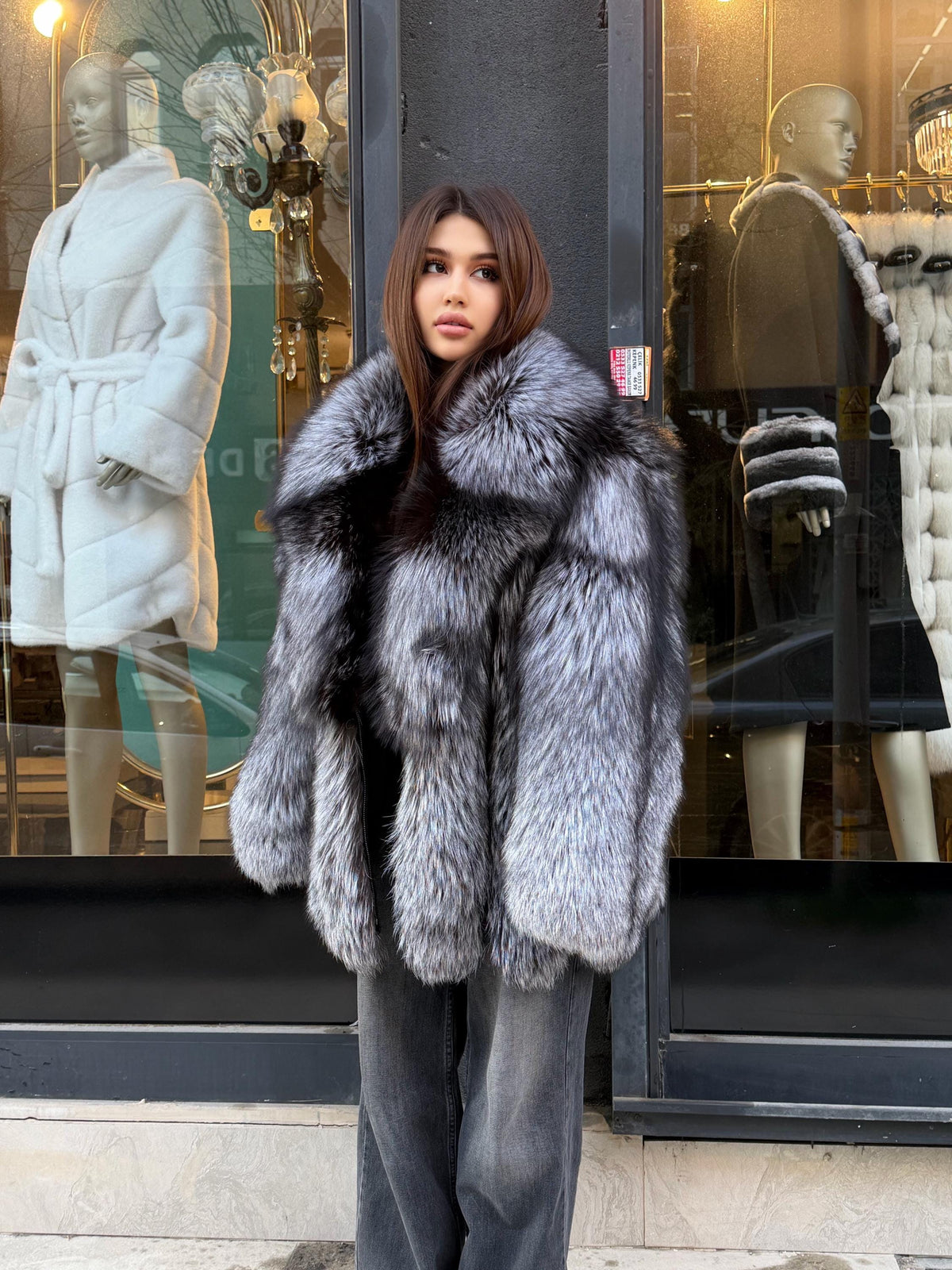 Womens Silver Argentina Fox Fur Jacket | Premium Fox Fur Coat