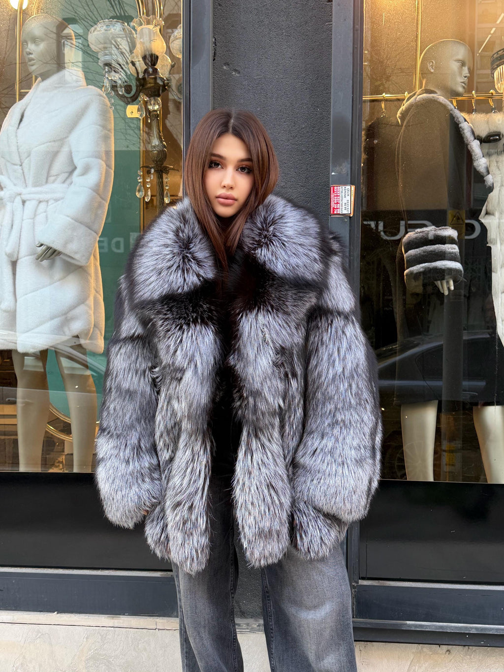 Womens Silver Argentina Fox Fur Jacket | Premium Fox Fur Coat