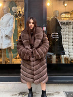 Brown Long Fox Fur Coat | Premium Sable Brown Fox Fur Jacket