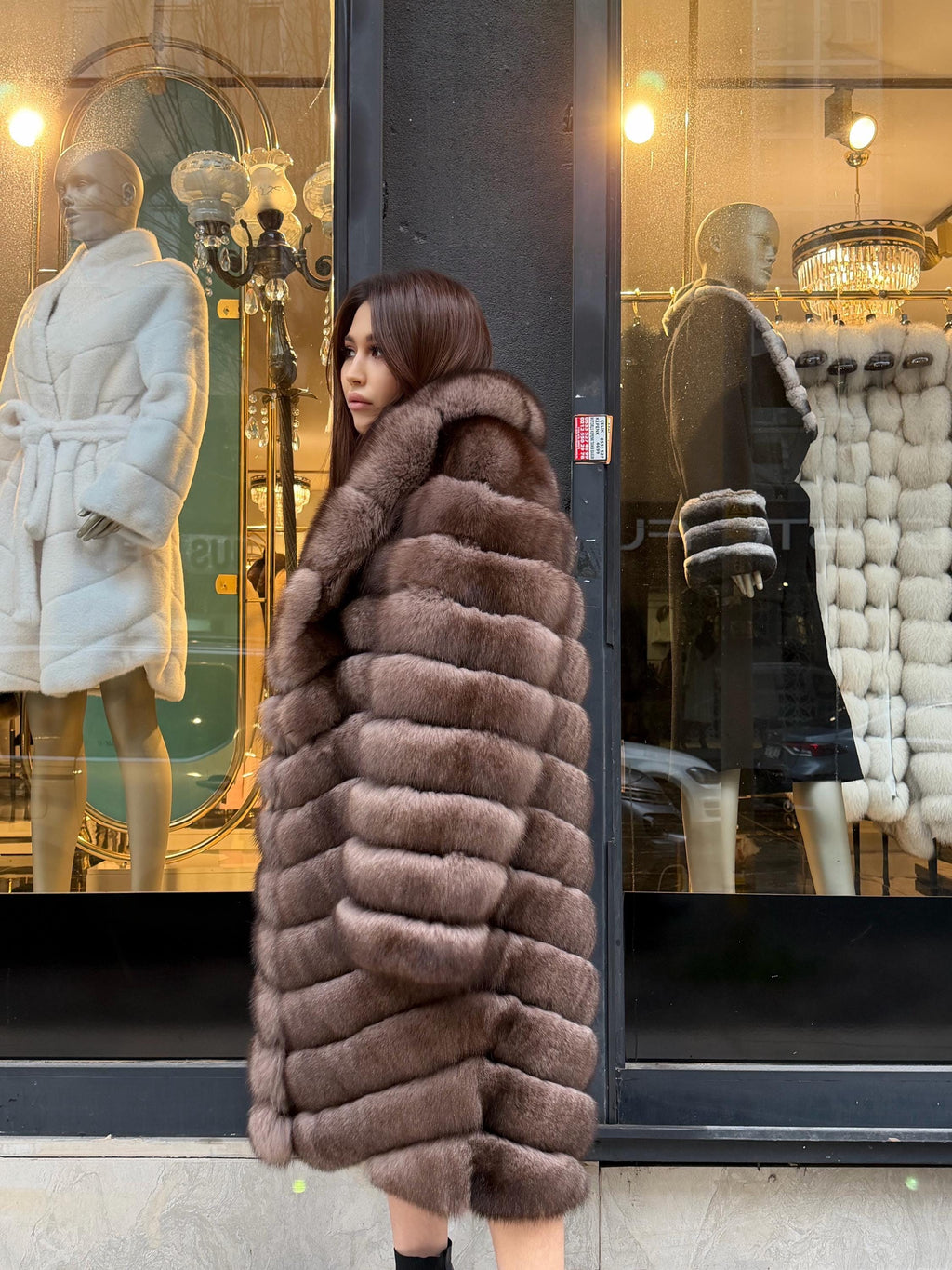 Brown Long Fox Fur Coat | Premium Sable Brown Fox Fur Jacket