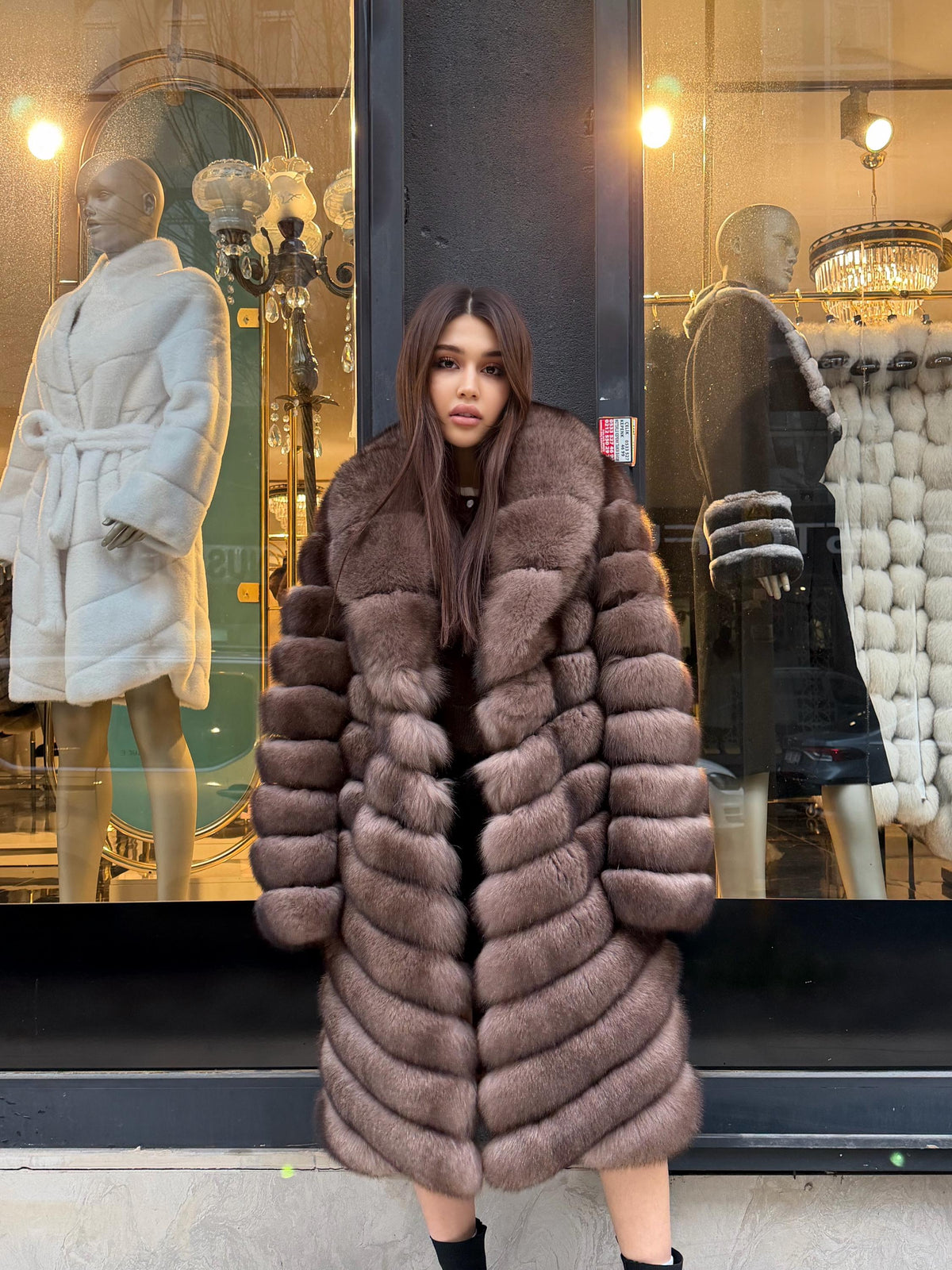 Brown Long Fox Fur Coat | Premium Sable Brown Fox Fur Jacket