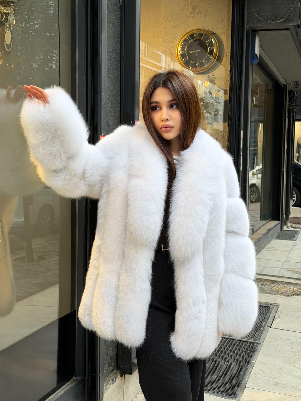 White Arctic Fox Fur Jacket. Womens Shadow White Fox Fur Coat