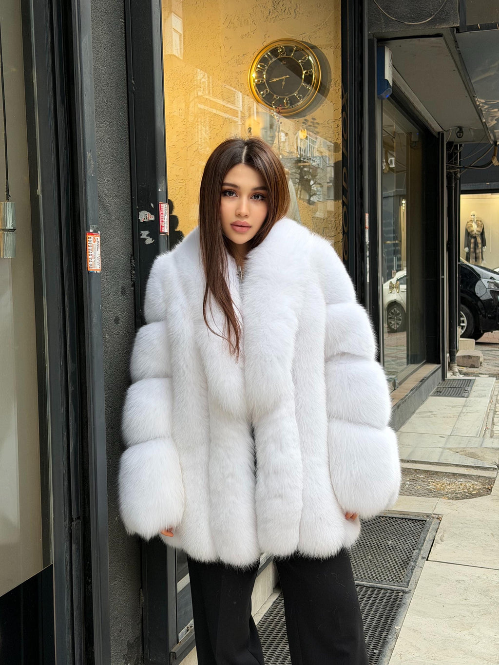White Arctic Fox Fur Jacket. Womens Shadow White Fox Fur Coat