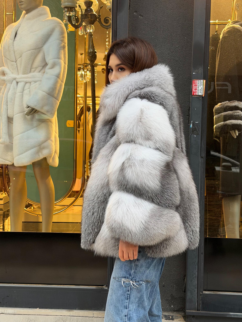 Women’s White Arctic Fox Fur Jacket - Short Belted Batwing Fox Fur Cape