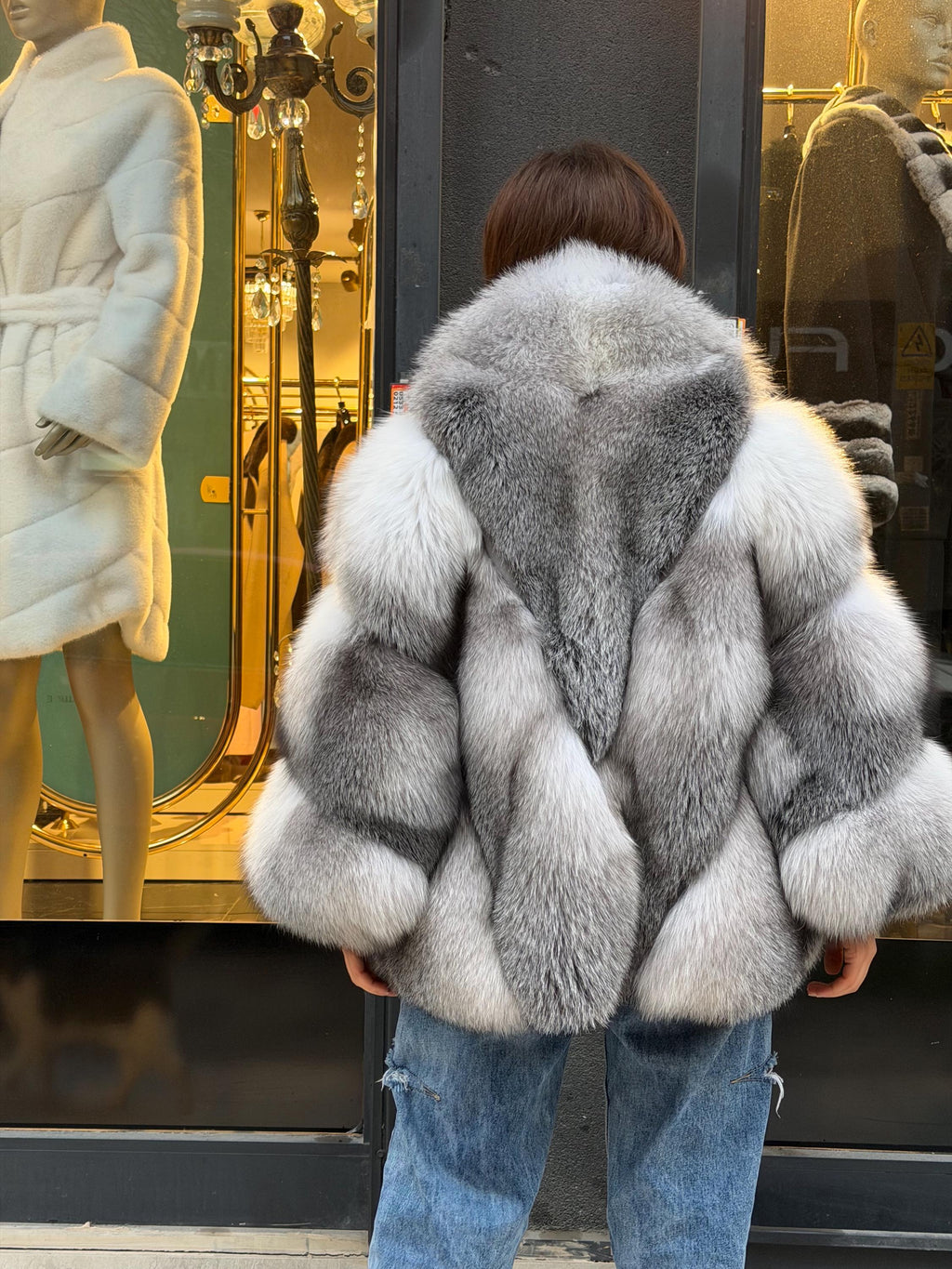 Women’s White Arctic Fox Fur Jacket - Short Belted Batwing Fox Fur Cape