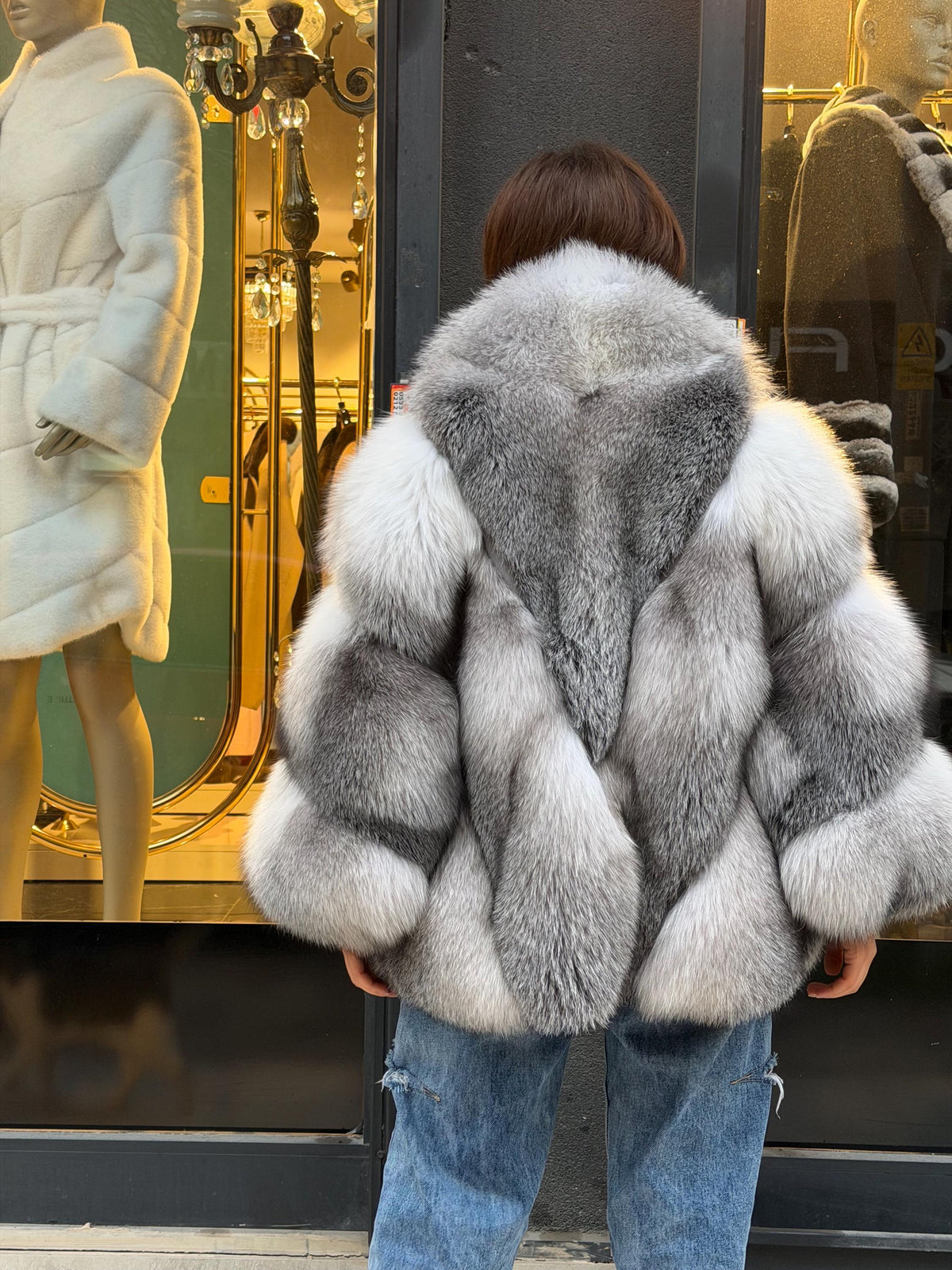 Women’s White Arctic Fox Fur Jacket - Short Belted Batwing Fox Fur Cape