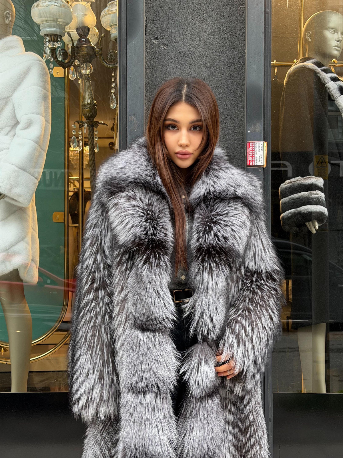 Luxury Silver Frost Fox Fur Coat, Unisex Handmade Winter Long Fox Fur Jacket, Men Fox Fur Coat, Women Fox Fur Jacket