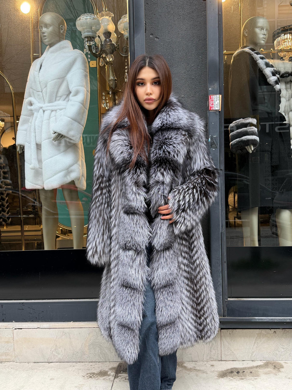 Luxury Silver Frost Fox Fur Coat, Unisex Handmade Winter Long Fox Fur Jacket, Men Fox Fur Coat, Women Fox Fur Jacket