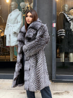 Luxury Silver Frost Fox Fur Coat, Unisex Handmade Winter Long Fox Fur Jacket, Men Fox Fur Coat, Women Fox Fur Jacket