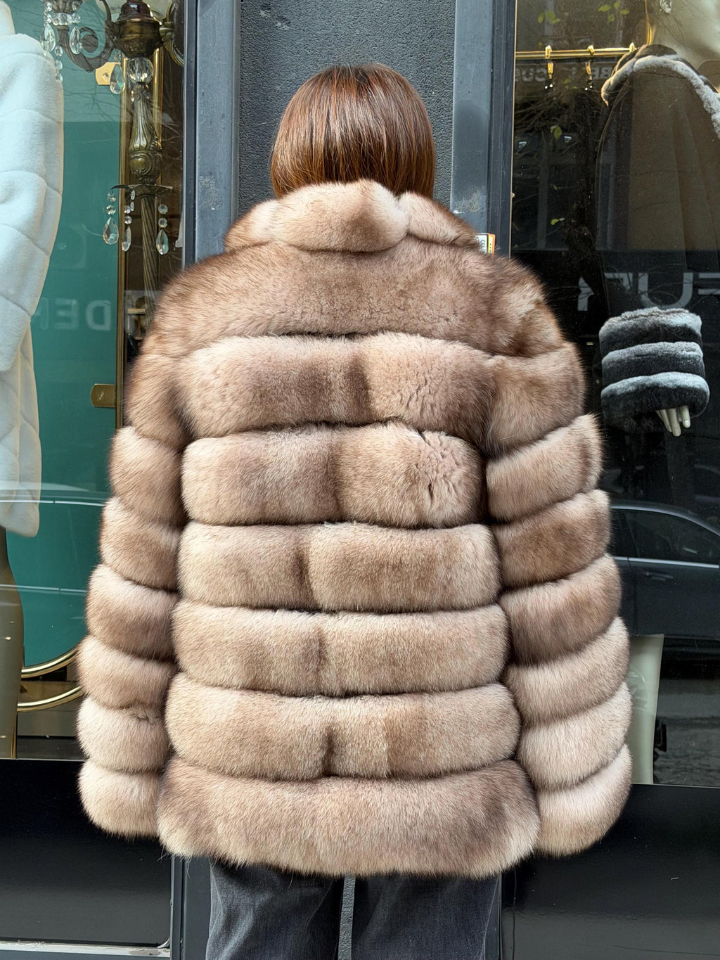 Beige Fox Fur Jacket: Women Fox Fur Coat Fox