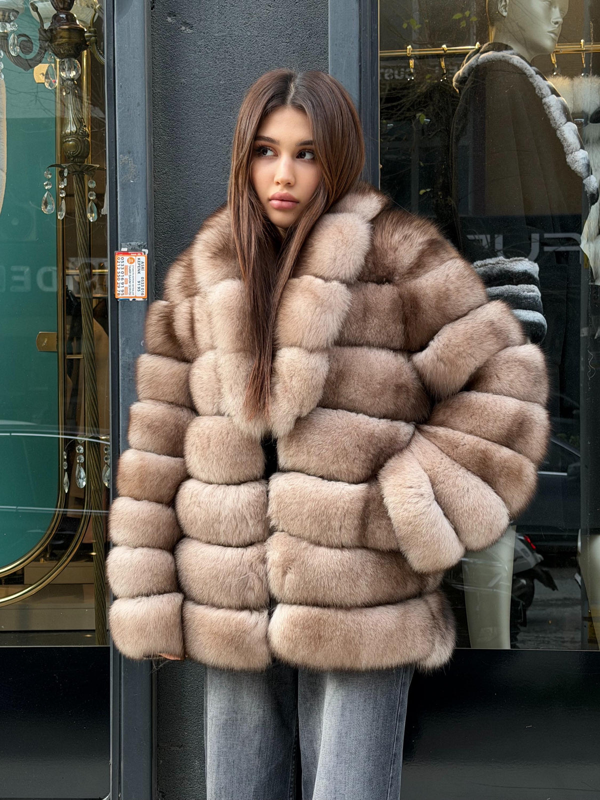 Beige Fox Fur Jacket: Women Fox Fur Coat Fox