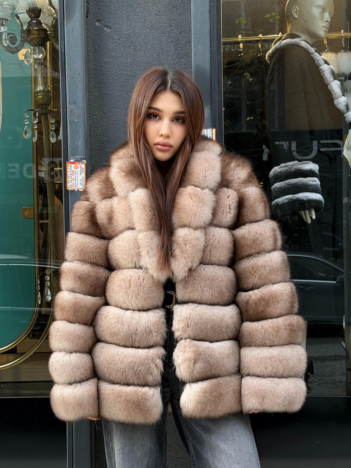 Beige Fox Fur Jacket: Women Fox Fur Coat Fox