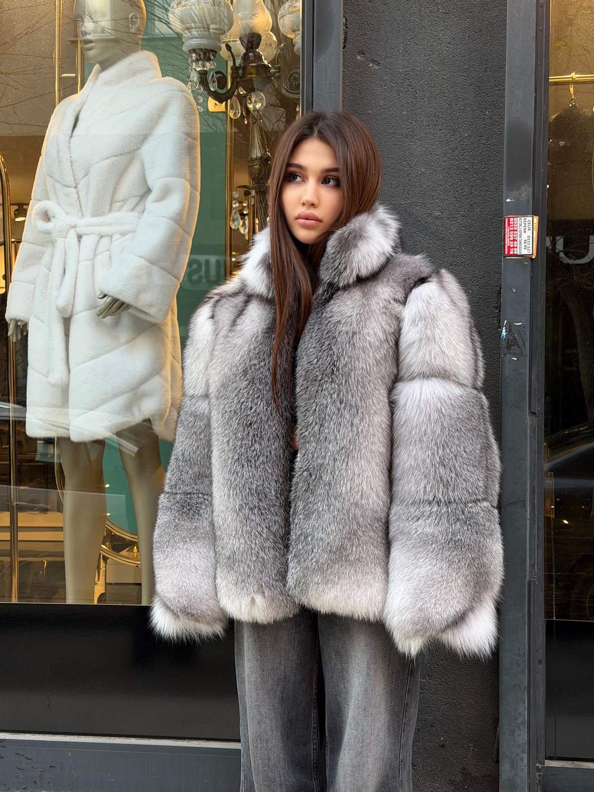 Women’s Silver Fox Fur Jacket. Unisex Fox Fur Coat