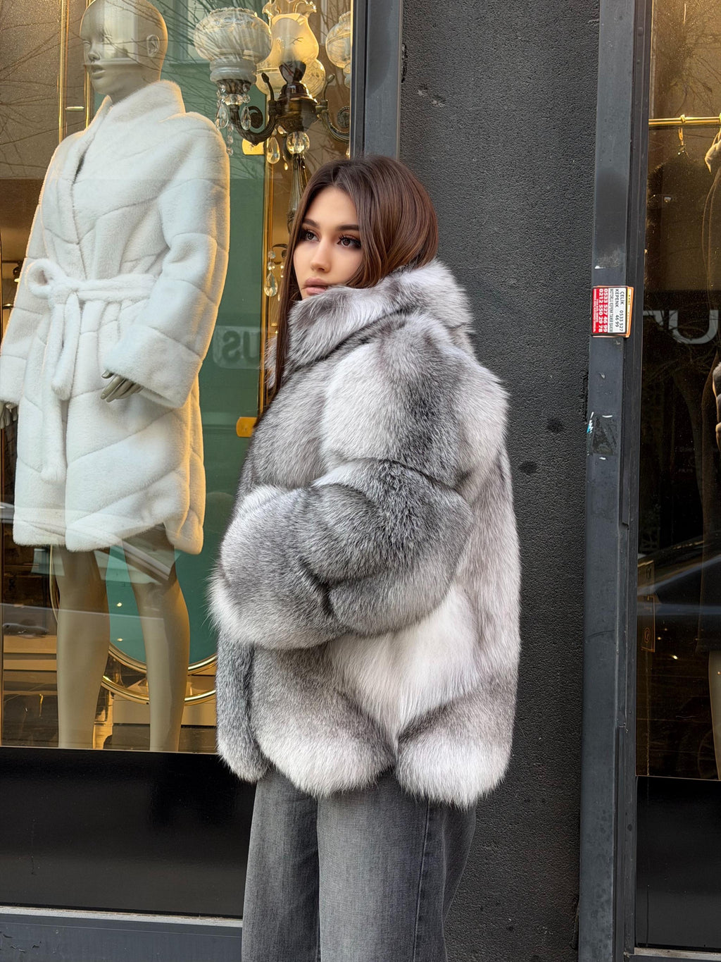 Women’s Silver Fox Fur Jacket. Unisex Fox Fur Coat