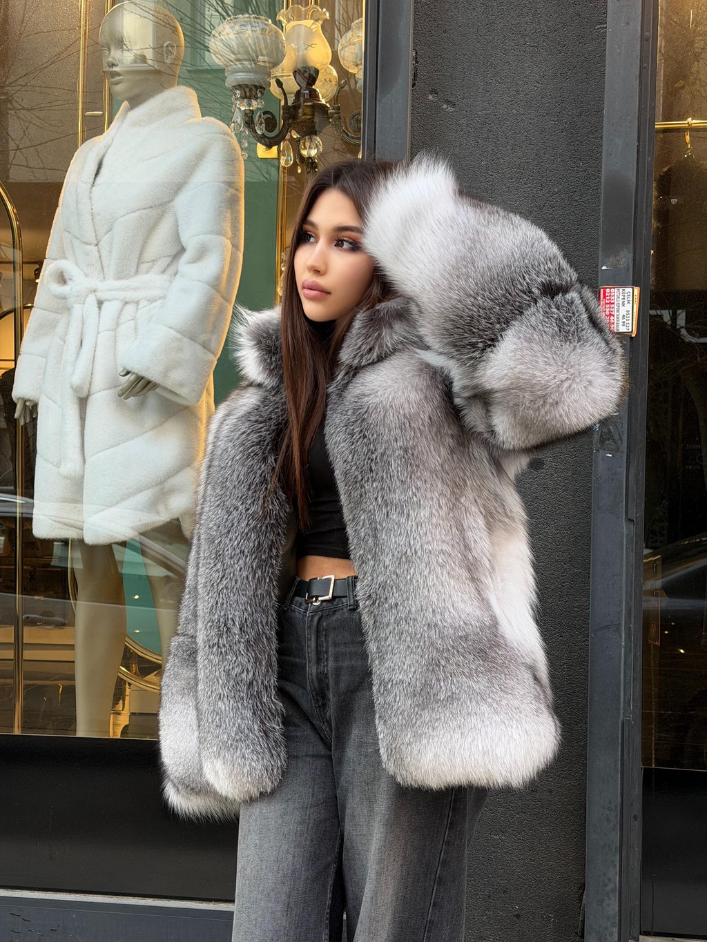 Women’s Silver Fox Fur Jacket. Unisex Fox Fur Coat