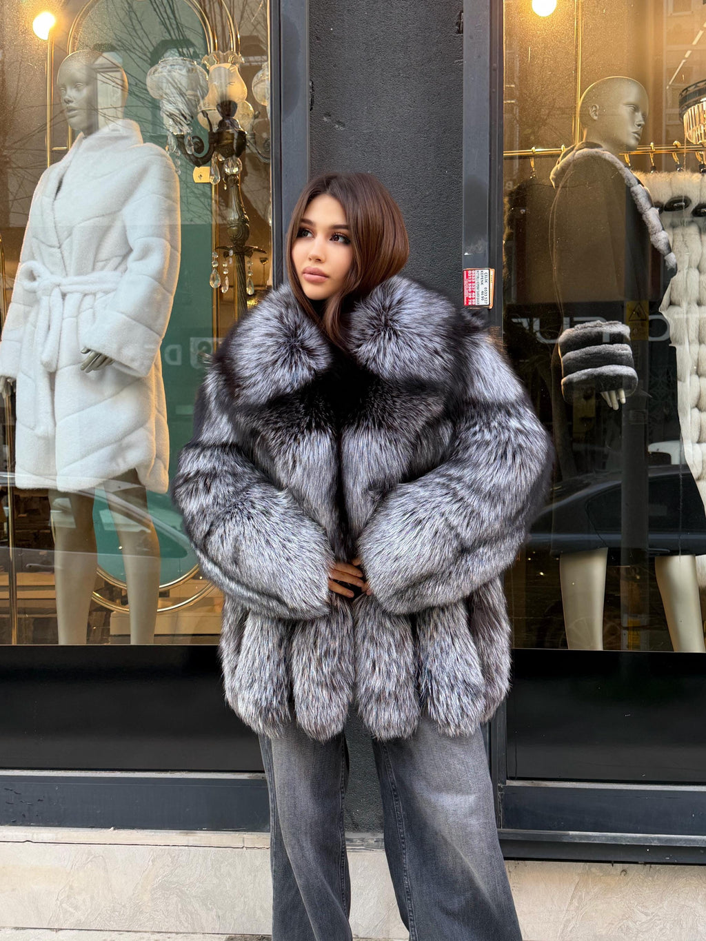 Womens Silver Argentina Fox Fur Jacket | Premium Fox Fur Coat