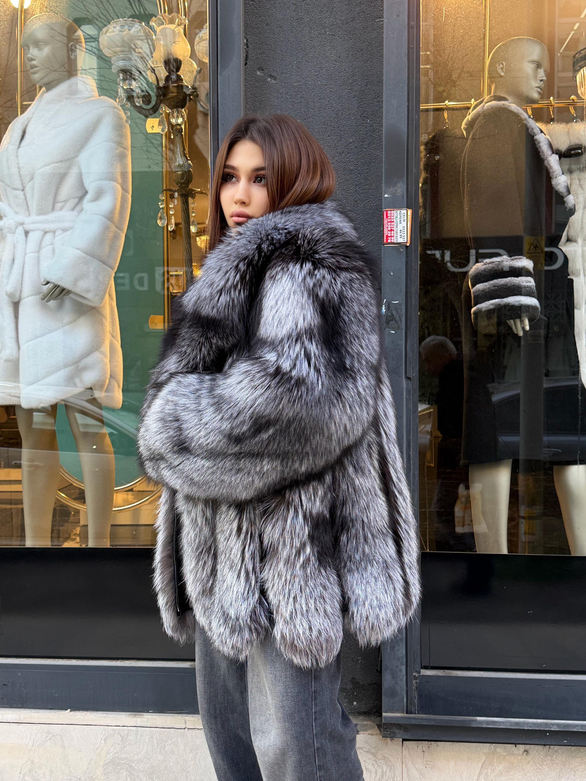 Womens Silver Argentina Fox Fur Jacket | Premium Fox Fur Coat