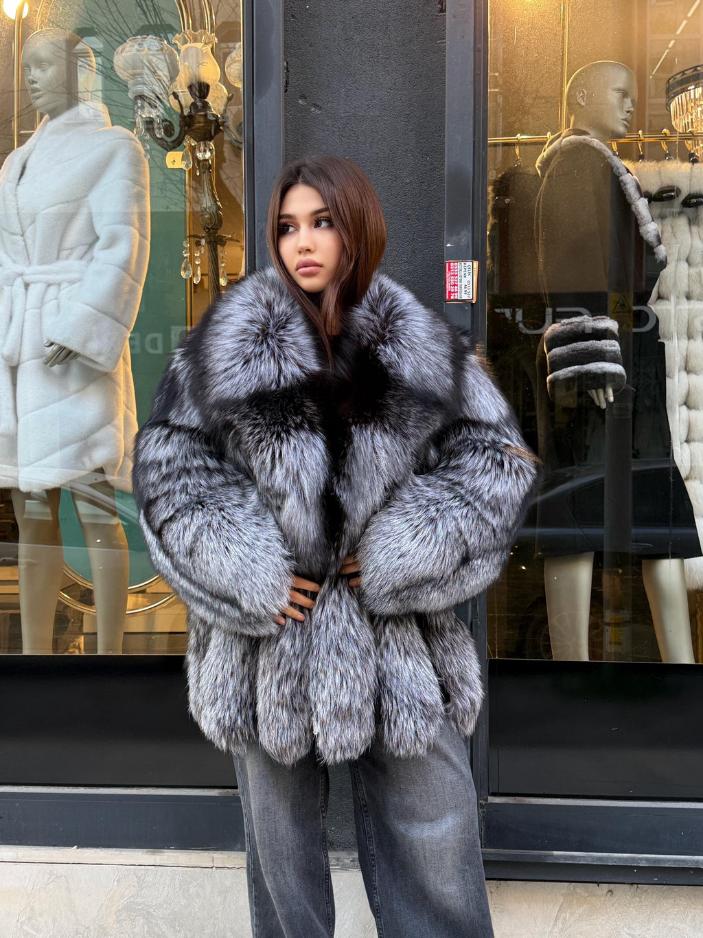 Womens Silver Argentina Fox Fur Jacket | Premium Fox Fur Coat