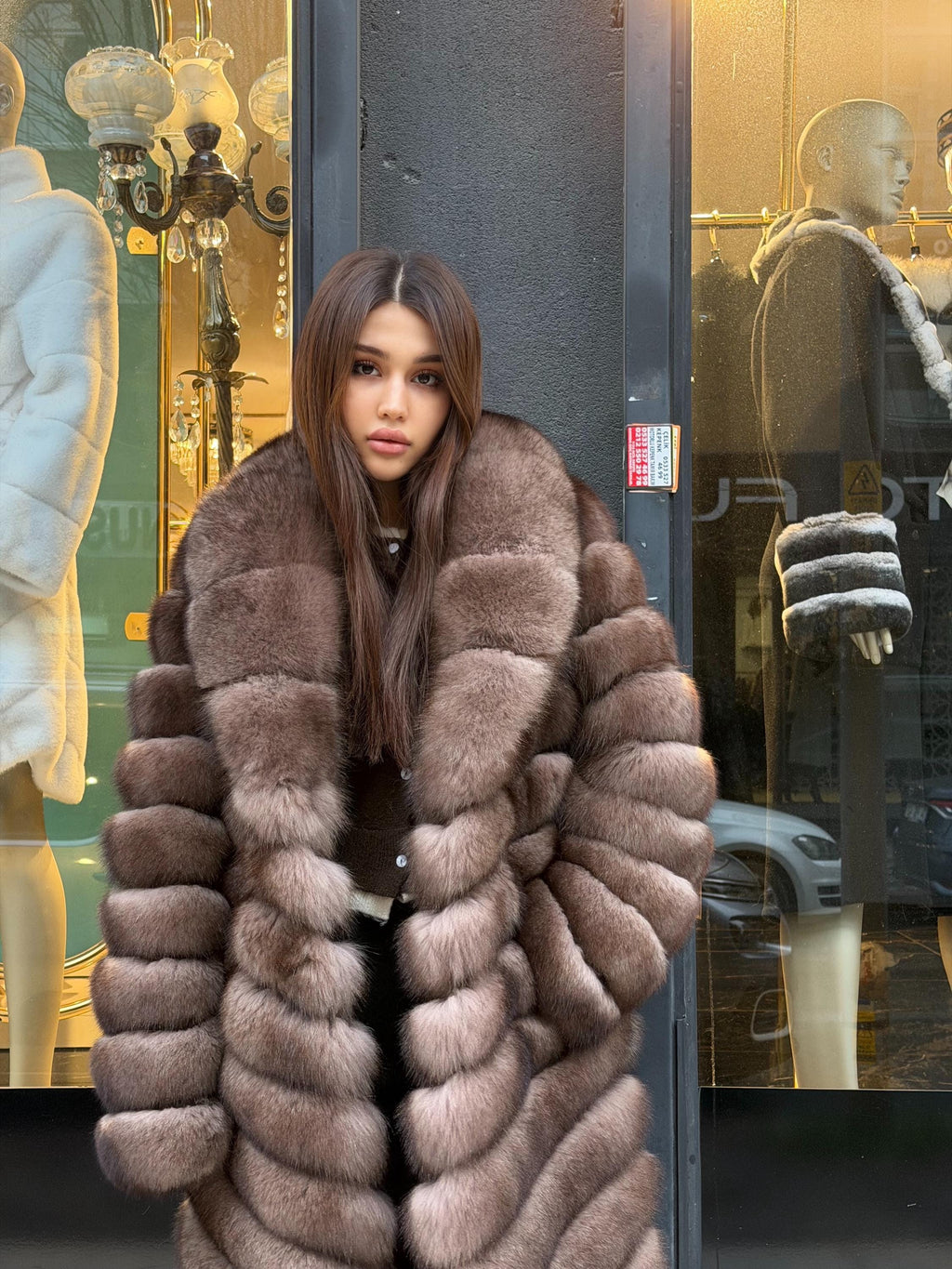 Brown Long Fox Fur Coat | Premium Sable Brown Fox Fur Jacket