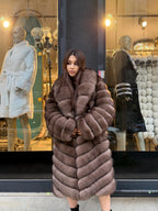 Brown Long Fox Fur Coat | Premium Sable Brown Fox Fur Jacket