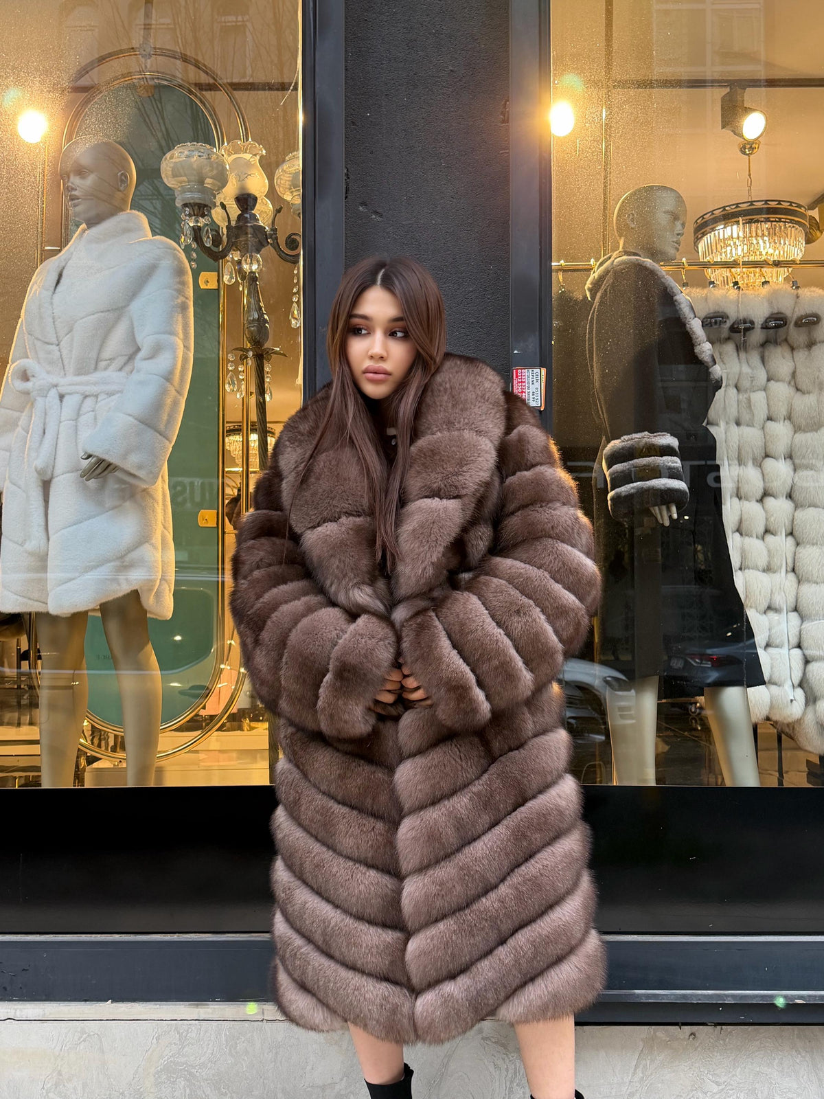 Brown Long Fox Fur Coat | Premium Sable Brown Fox Fur Jacket