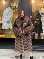 Brown Long Fox Fur Coat | Premium Sable Brown Fox Fur Jacket