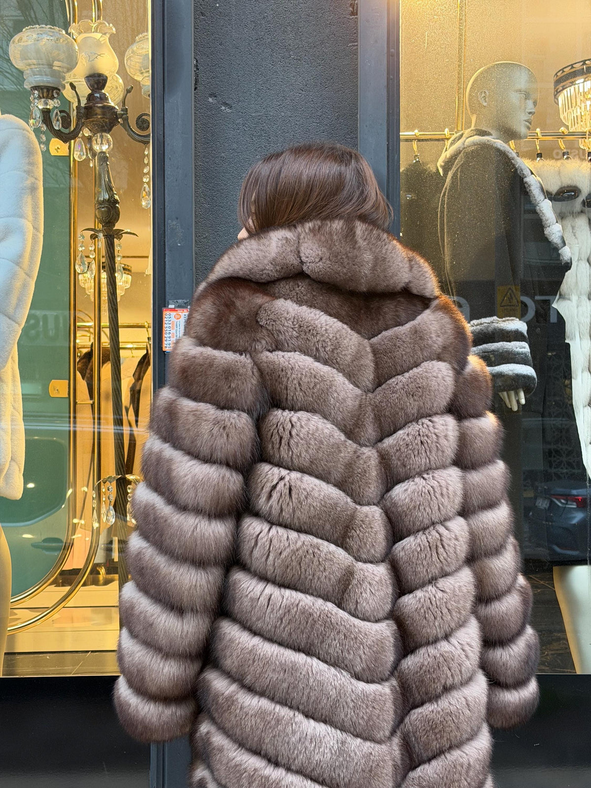 Brown Long Fox Fur Coat | Premium Sable Brown Fox Fur Jacket