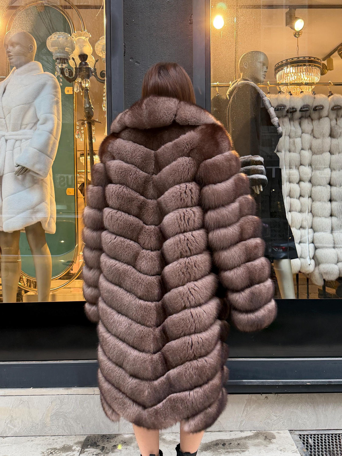 Brown Long Fox Fur Coat | Premium Sable Brown Fox Fur Jacket