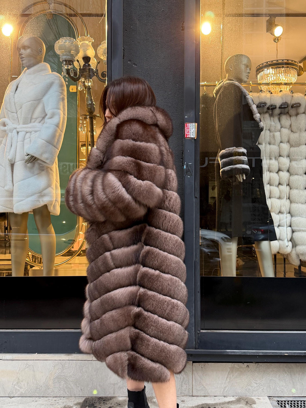 Brown Long Fox Fur Coat | Premium Sable Brown Fox Fur Jacket