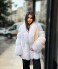 White Arctic Fox Fur Jacket. Womens Shadow White Fox Fur Coat