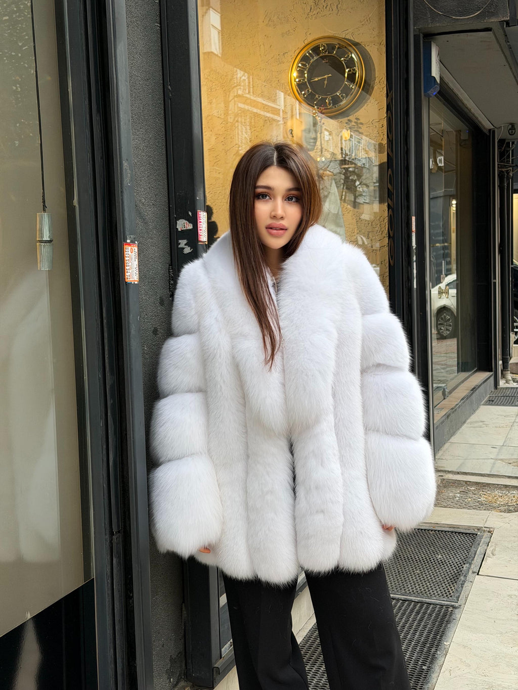 White Arctic Fox Fur Jacket. Womens Shadow White Fox Fur Coat