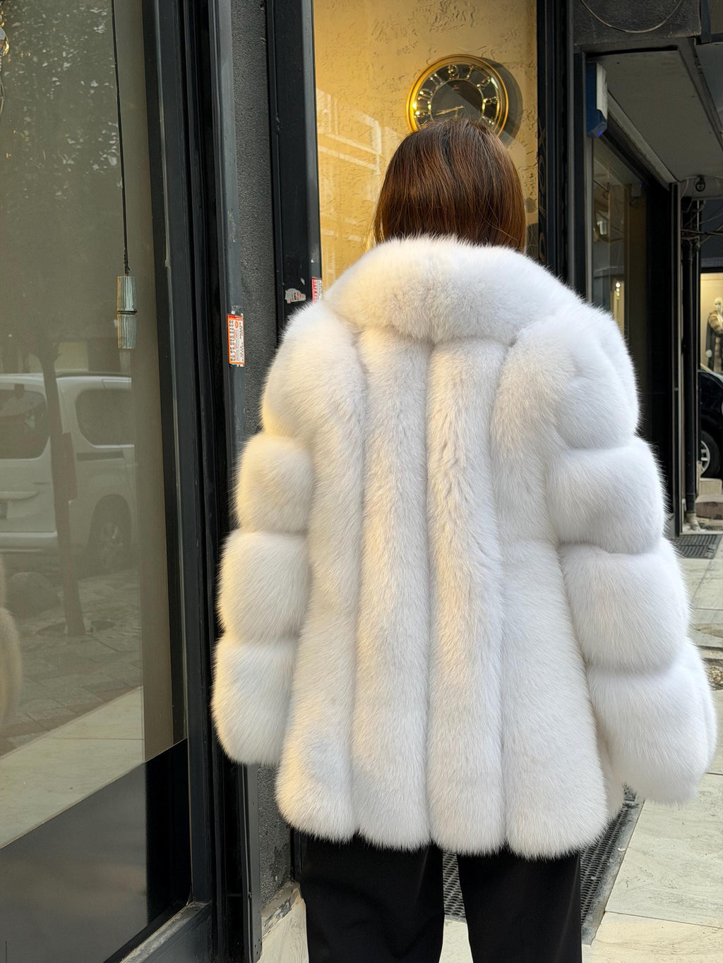 White Arctic Fox Fur Jacket. Womens Shadow White Fox Fur Coat