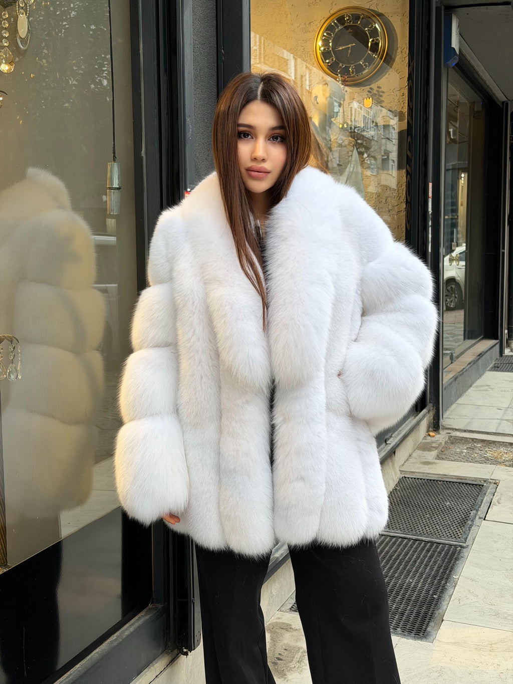 White Arctic Fox Fur Jacket. Womens Shadow White Fox Fur Coat