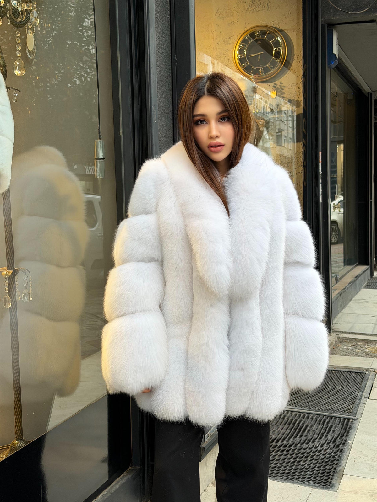White Arctic Fox Fur Jacket. Womens Shadow White Fox Fur Coat