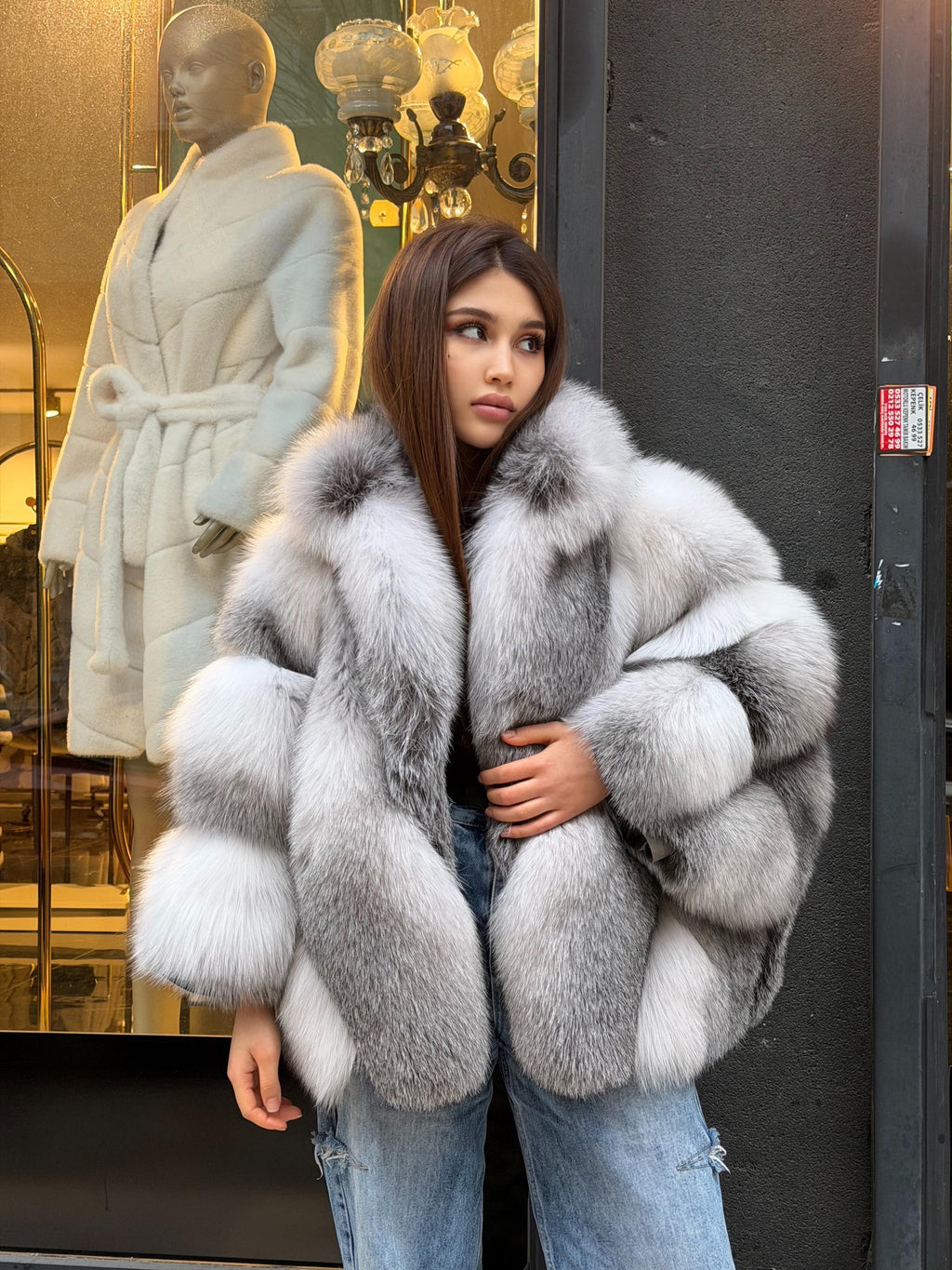 Women’s White Arctic Fox Fur Jacket - Short Belted Batwing Fox Fur Cape