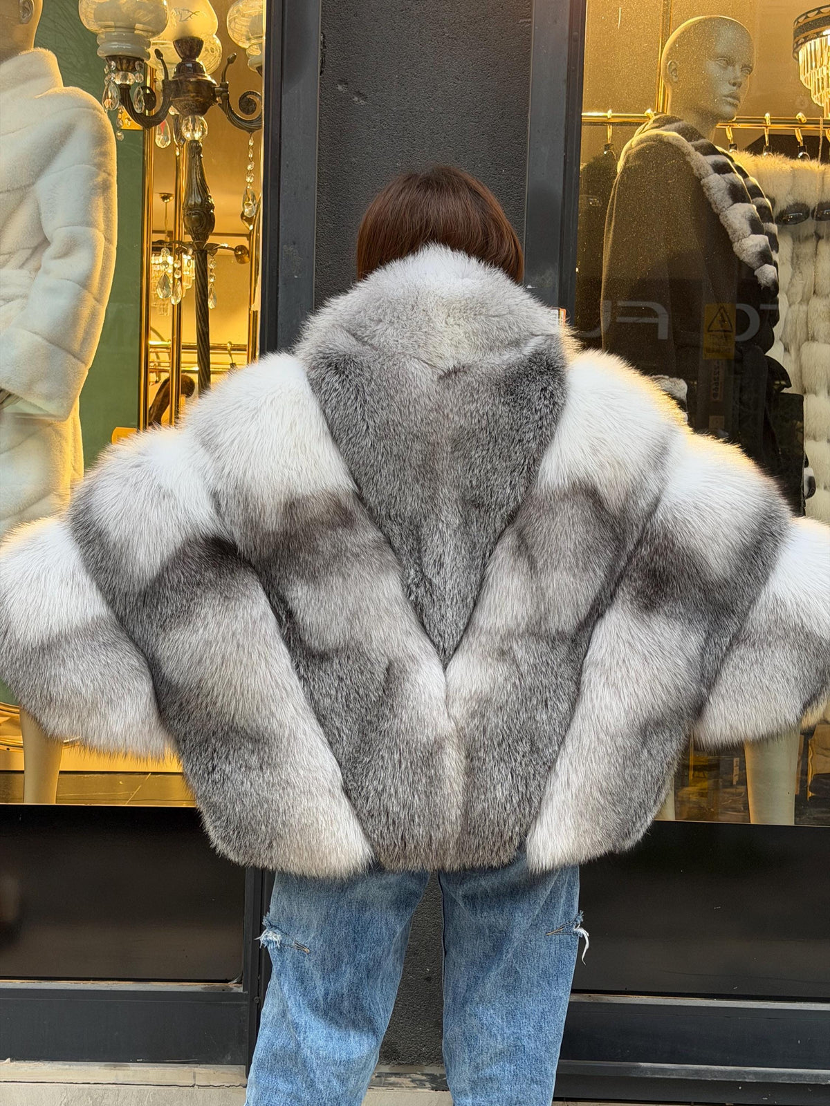 Women’s White Arctic Fox Fur Jacket - Short Belted Batwing Fox Fur Cape
