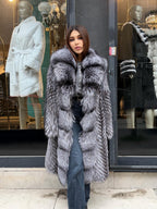 Luxury Silver Frost Fox Fur Coat, Unisex Handmade Winter Long Fox Fur Jacket, Men Fox Fur Coat, Women Fox Fur Jacket