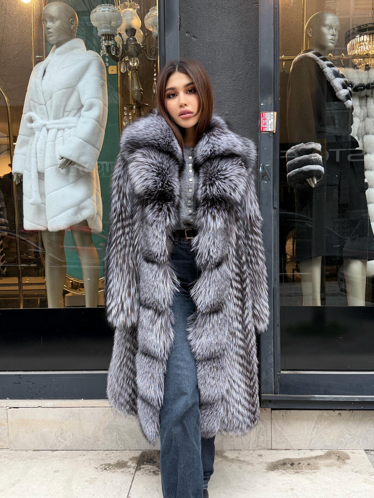 Luxury Silver Frost Fox Fur Coat, Unisex Handmade Winter Long Fox Fur Jacket, Men Fox Fur Coat, Women Fox Fur Jacket