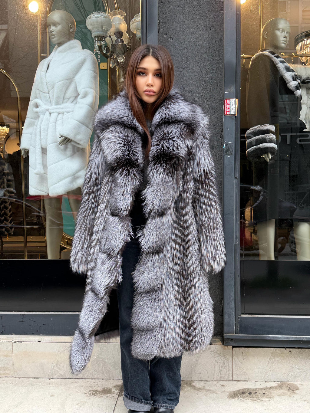 Luxury Silver Frost Fox Fur Coat, Unisex Handmade Winter Long Fox Fur Jacket, Men Fox Fur Coat, Women Fox Fur Jacket