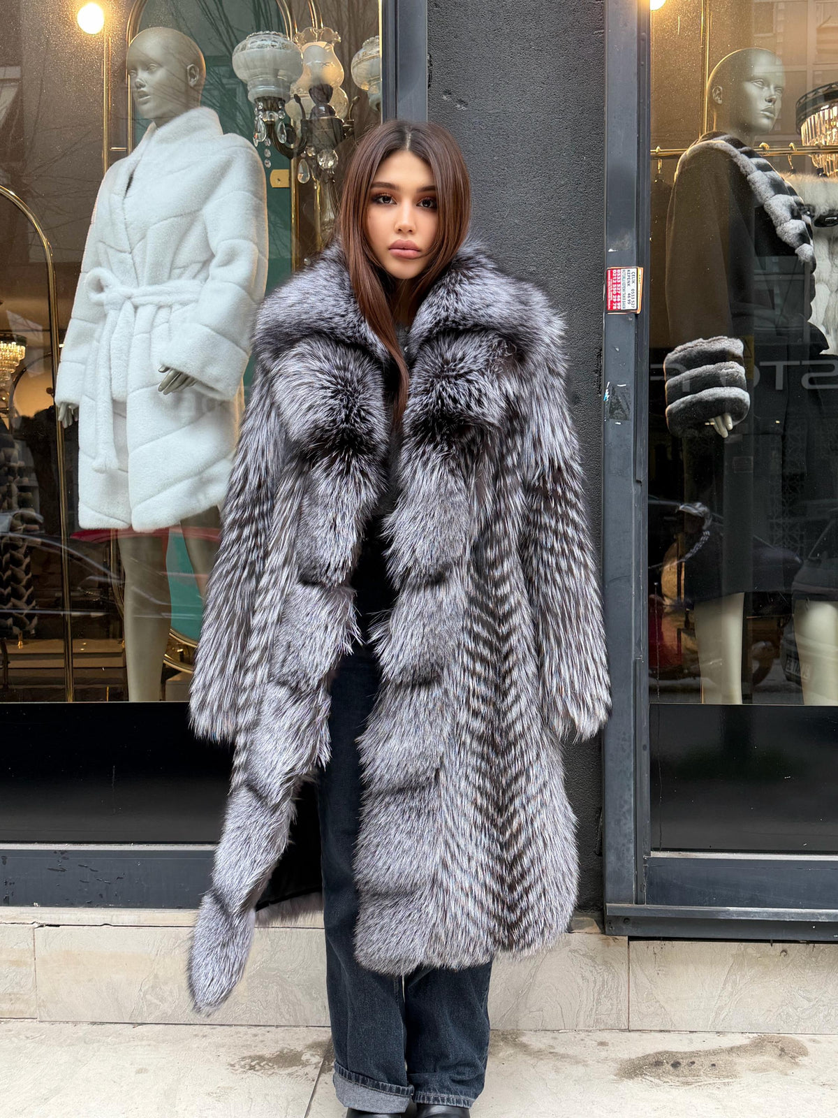 Luxury Silver Frost Fox Fur Coat, Unisex Handmade Winter Long Fox Fur Jacket, Men Fox Fur Coat, Women Fox Fur Jacket