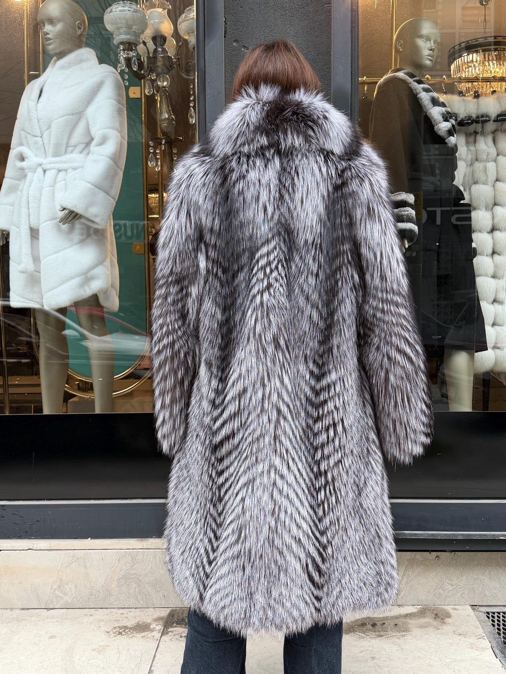 Luxury Silver Frost Fox Fur Coat, Unisex Handmade Winter Long Fox Fur Jacket, Men Fox Fur Coat, Women Fox Fur Jacket
