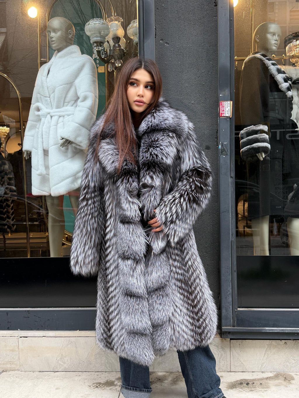 Luxury Silver Frost Fox Fur Coat, Unisex Handmade Winter Long Fox Fur Jacket, Men Fox Fur Coat, Women Fox Fur Jacket