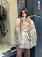 Women’s Golden Fox Fur Coat: Handmade Long Luxury Frost Fox Fur Jacket