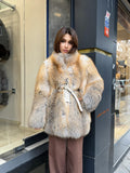 Women’s Golden Fox Fur Coat: Handmade Long Luxury Frost Fox Fur Jacket